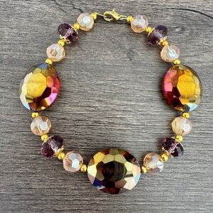 Faceted Yellow Gold, Purple and Peach Glass Beaded Bracelet